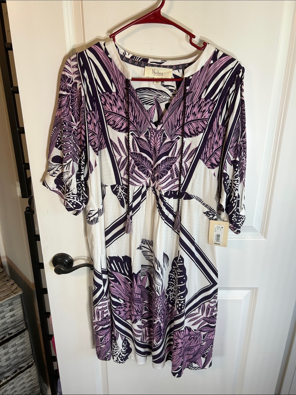 Westbound White Midi Dress with Purple Tropical Print